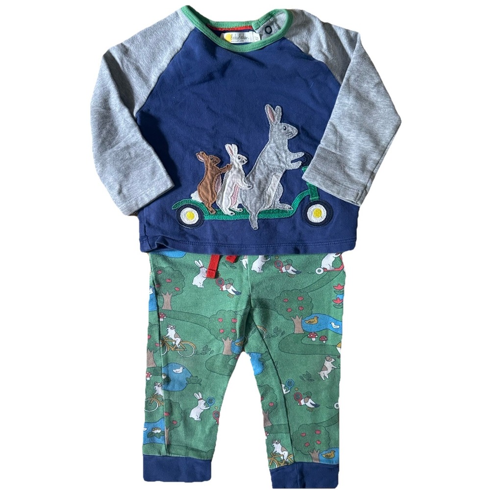 Baby Boden Baby Boys Scooter Bunny Applique Play Set Green Navy 12-18m